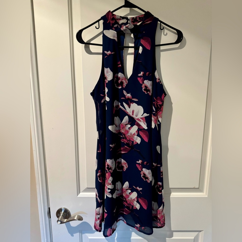 Navy Mini Dress with Pink & White Flowers